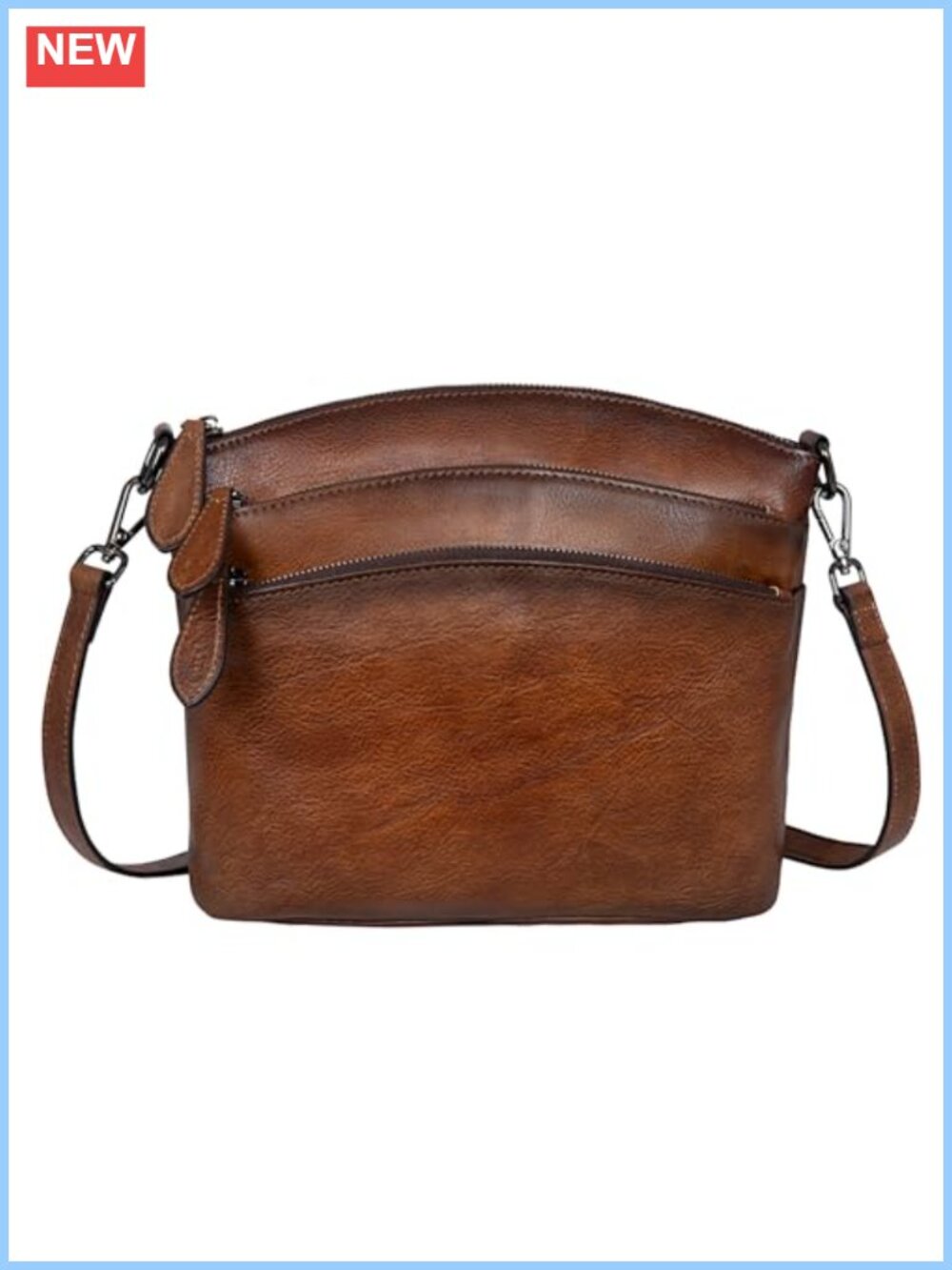 HESHE Leather Crossbody Bag Women Vintage Shoulder Handbag Travel Purse